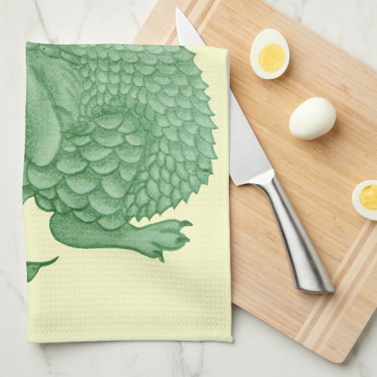 神秘ファンタジーの生き物かわいい緑の竜 キッチンタオル (四つ折り)