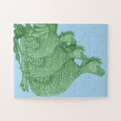 神秘ファンタジーの生き物かわいい緑の竜 ジグソーパズル (横)