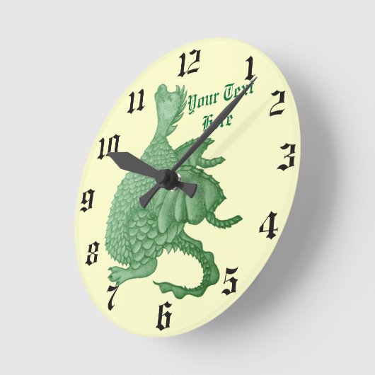 神秘ファンタジーの生き物かわいい緑の竜 ラウンド壁時計 (傾斜)