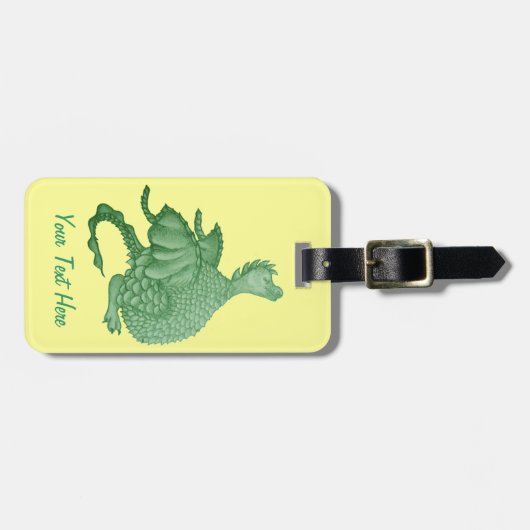 神秘ファンタジーの生き物かわいい緑の竜 ラゲッジタグ (正面横)