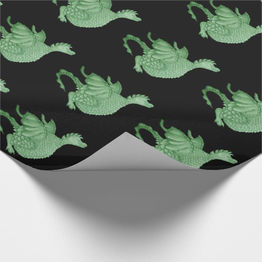 神秘ファンタジーの生き物かわいい緑の竜 ラッピングペーパー (角)