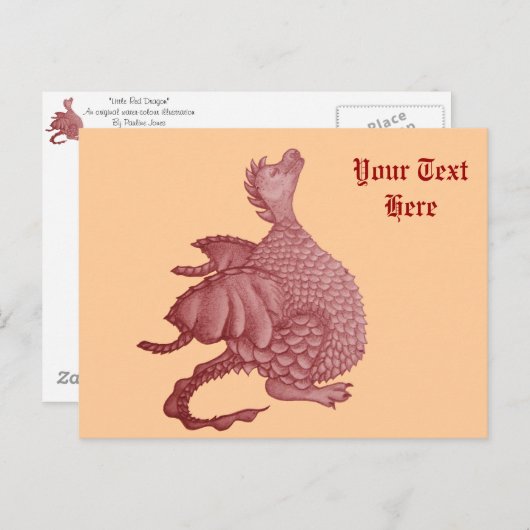 神秘ファンタジーの生き物かわいい赤い竜 ポストカード (正面/裏面)