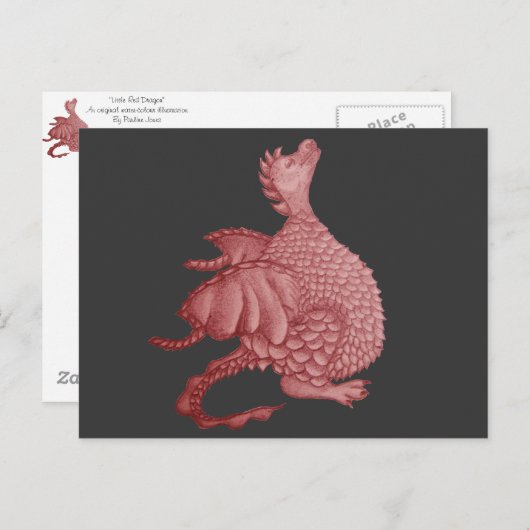 神秘ファンタジーの生き物かわいい赤い竜 ポストカード (正面/裏面)