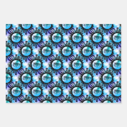 神秘的おもしろいな暗いファンタジー眼球の水色 ラッピングペーパーシート (正面3)