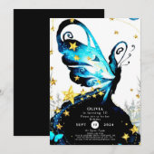 神秘的お洒落な蝶誕生日 招待状 (正面/裏面)