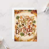 神秘的かわいらしシーズンオータム秋ハッピーバースデー カード (正面/裏面インサイチュ)