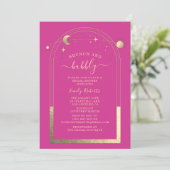 神秘的でおしゃれなピンクゴールドのブライズシャワー 招待状 (スタンド正面)
