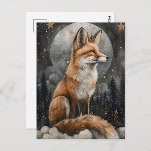 神秘的なお洒落月明かりの中のリーガルレッドキツネ ポストカード (正面/裏面)