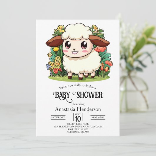 神秘的なお洒落羊の赤ちゃんシャワー 招待状 (スタンド正面)