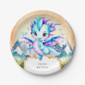 神秘的なかわいいアイスドラゴン誕生日 ペーパープレート (正面)