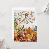 神秘的なかわいいウッドランドオータム秋ハッピーバースデー カード (正面/裏面インサイチュ)