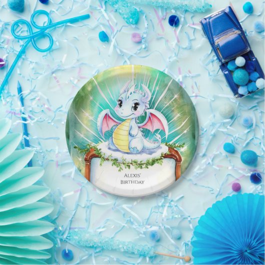 神秘的なかわいいドラゴン誕生日 ペーパープレート (パーティー)