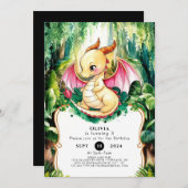 神秘的なかわいいドラゴン誕生日 招待状 (正面/裏面)