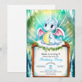 神秘的なかわいいドラゴン誕生日 招待状 (正面/裏面)