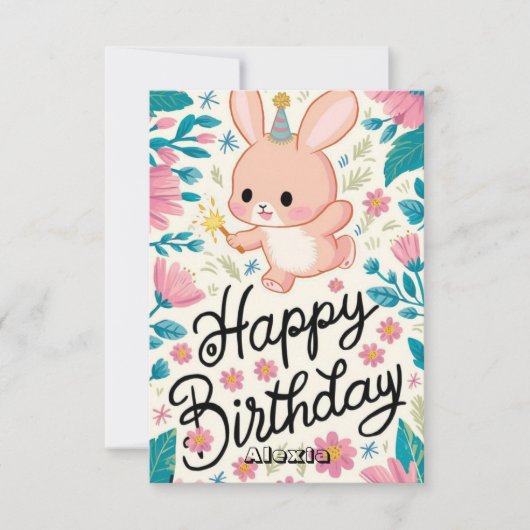 神秘的なかわいいバニーデジタル誕生日カード カード (正面)