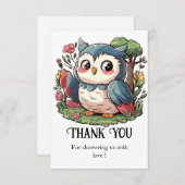 神秘的なかわいいフクロウの赤ちゃんシャワー サンキューカード (正面/裏面)