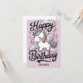 神秘的なかわいらしユニコーン誕生日 カード (正面/裏面インサイチュ)