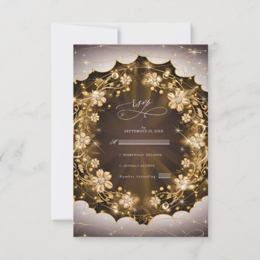 神秘的なきらめきとゴールデン結婚フローラ 出欠カード (正面)