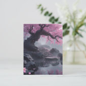 神秘的なさくらんぼブロッサムパス – 魅惑的な階段 ポストカード (スタンド正面)