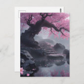 神秘的なさくらんぼブロッサムパス – 魅惑的な階段 ポストカード (正面/裏面)