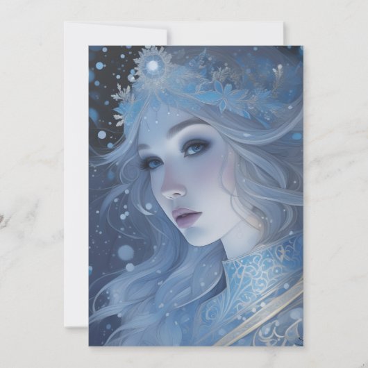 神秘的なアイスクイーン – ファンタジー冬の女神アート シーズンカード (正面)