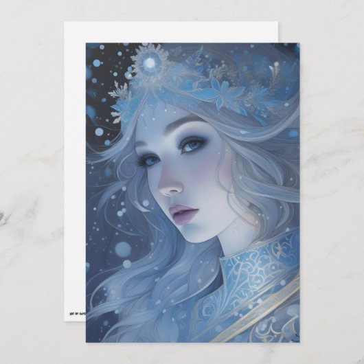 神秘的なアイスクイーン – ファンタジー冬の女神アート シーズンカード (正面/裏面)