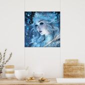 神秘的なアイスクイーン – ファンタジー冬の女神アート ポスター (キッチン)