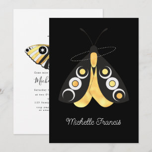 神秘的なアストロ天空の銀と金ゴールド蛾 招待状