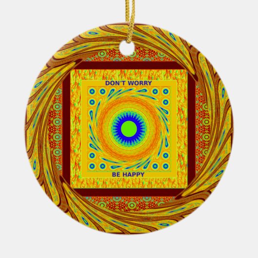 神秘的なアフリカの眼壁アート:シアンの視線 セラミックオーナメント (正面)