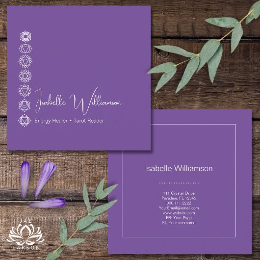 神秘的なアメジストチャクラ霊気瞑想ヨガ スクエア名刺