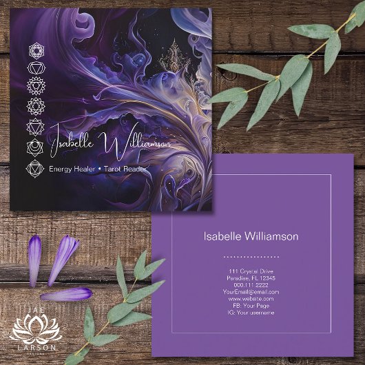 神秘的なアメジストチャクラ霊気瞑想ヨガ スクエア名刺