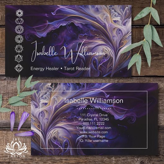 神秘的なアメジストチャクラ霊気瞑想ヨガ 名刺