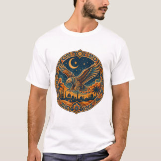 神秘的なアラビアンホウクロワッサンの月砂漠アート Tシャツ