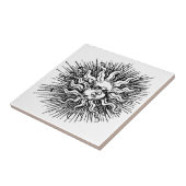 神秘的なアンティークヴィンテージ白黒サン顔 タイル (側面)