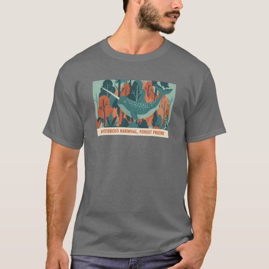 神秘的なイッカクイルカの森の友達レトログラフィック Tシャツ (正面)