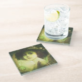 神秘的なウィローツリーフェアリーファンタジーアート ガラスコースター (アングル)