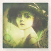 神秘的なウィローツリーフェアリーファンタジーアート ガラスコースター (正面)