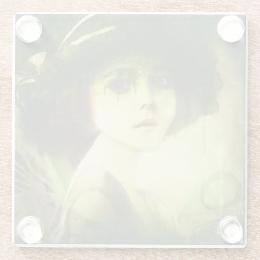 神秘的なウィローツリーフェアリーファンタジーアート ガラスコースター (裏面)