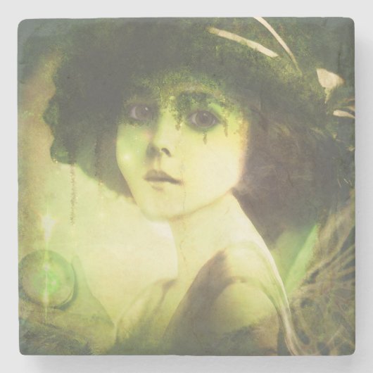 神秘的なウィローツリーフェアリーファンタジーアート ストーンコースター (正面)