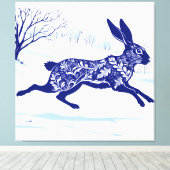 神秘的なウサギ : 雪の中の幻想的なウサギ キャンバスプリント (インサイチュ (ウッドフロア))