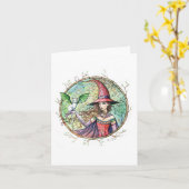 神秘的なウッドハロウィーン魔女キャットカード カード (黄色い花)