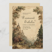 神秘的なウッドランド結婚城 招待状 (正面/裏面)