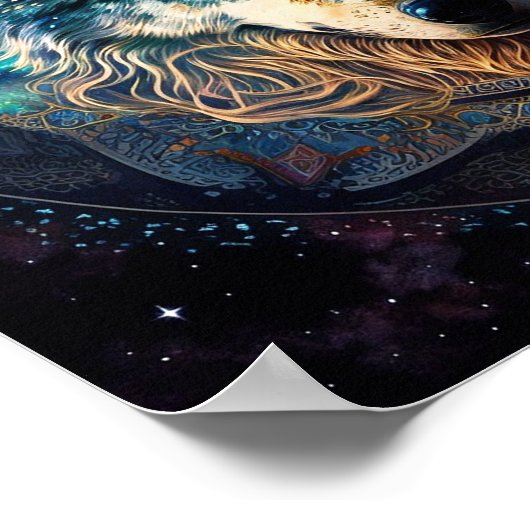 神秘的なウルフムーンマンダラ ポスター (角)