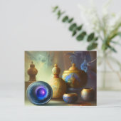 神秘的なエナメルボトル&ボウルのデジタルアート ポストカード (スタンド正面)