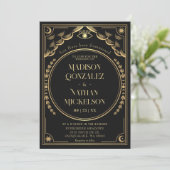 神秘的なエレガント金ゴールドタロットゴシック結婚ズ 招待状 (スタンド正面)