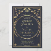 神秘的なエレガント金ゴールドネイビータロットゴシック結婚ズ 招待状 (正面)