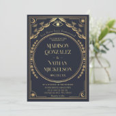 神秘的なエレガント金ゴールドネイビータロットゴシック結婚ズ 招待状 (スタンド正面)