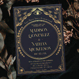 神秘的なエレガント金ゴールドネイビータロットゴシック結婚ズ 招待状