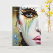 神秘的なエーテルの美しい女性と金ゴールド涙 カード (黄色い花)