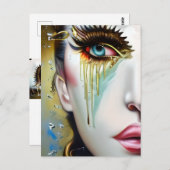 神秘的なエーテルの美しい女性と金ゴールド涙 ポストカード (正面/裏面)